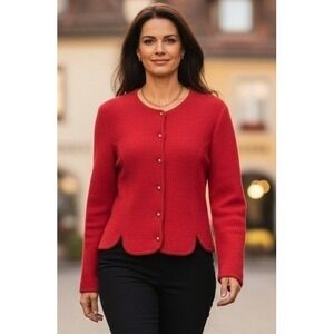 JADE Wool Cardigan Sweater Womens M Red Button Up Knit Crop Preppy Office Travel